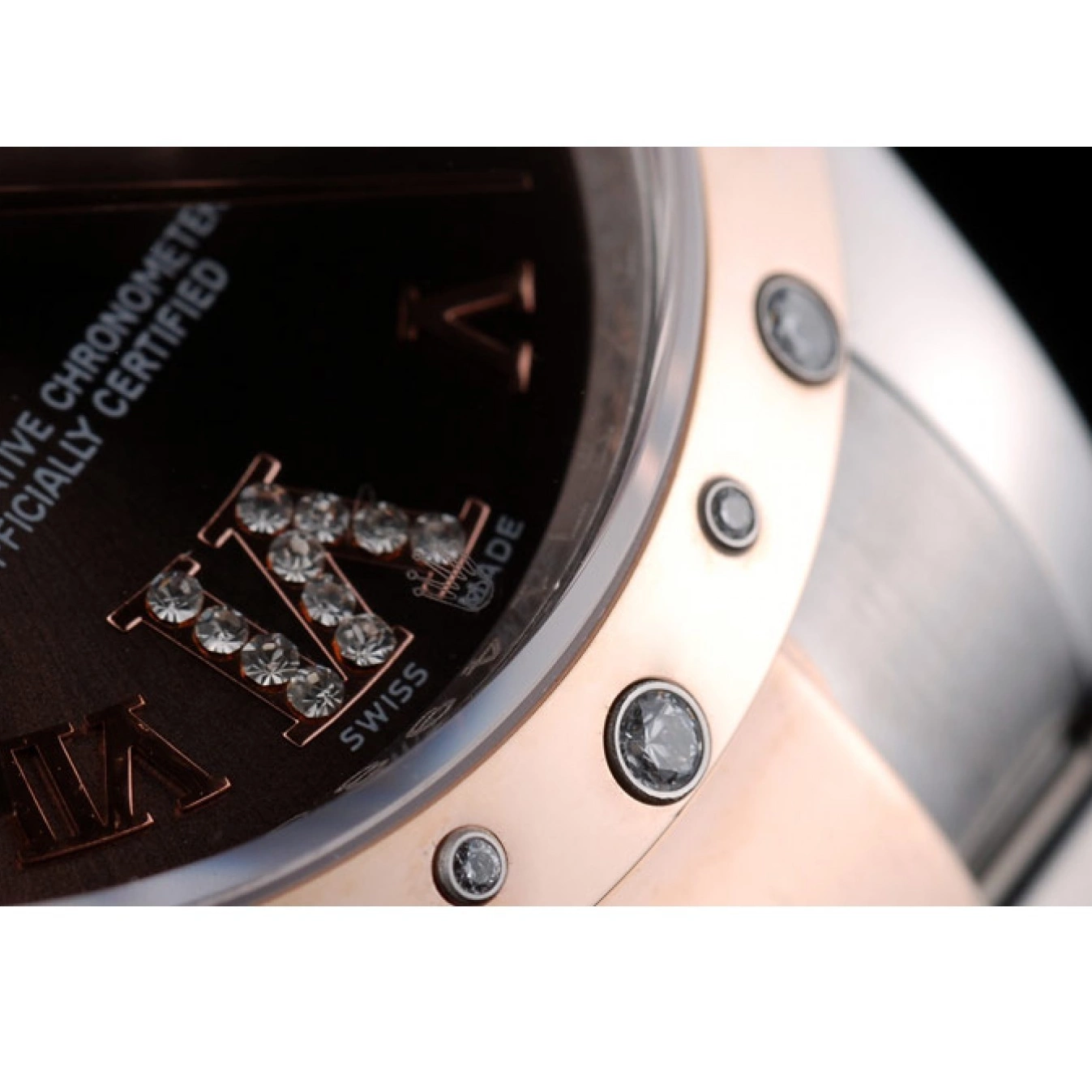 Rolex aaa copy Brown 41994 Dial Brushed DateJust Diamond Stainless Case Plated Rolex Steel 0825